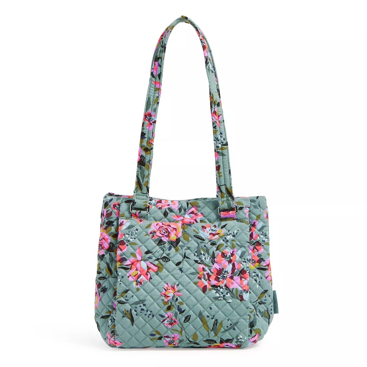 

Хлопковая сумка Vera Bradley Multi-Compartment Shoulder Satchel Purse, зеленовато-голубой/зеленый/розовый