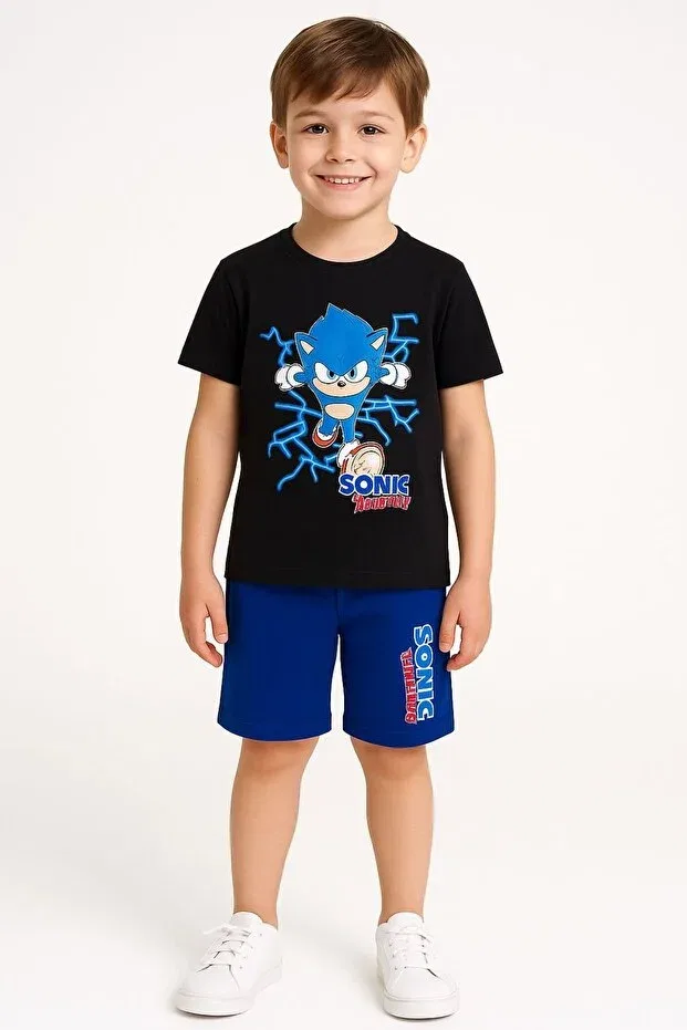 Детская футболка с принтом Sonic Crew Neck T-Shirt Little Tortoise, Black
