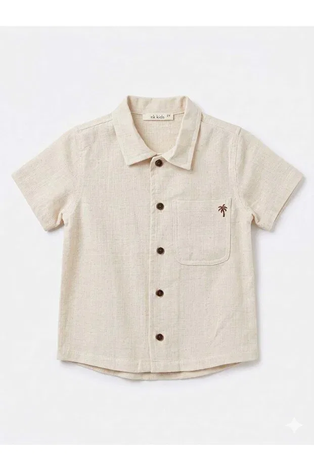 Детская рубашка для мальчиков с вышивкой пальм Nk Kids, Cream