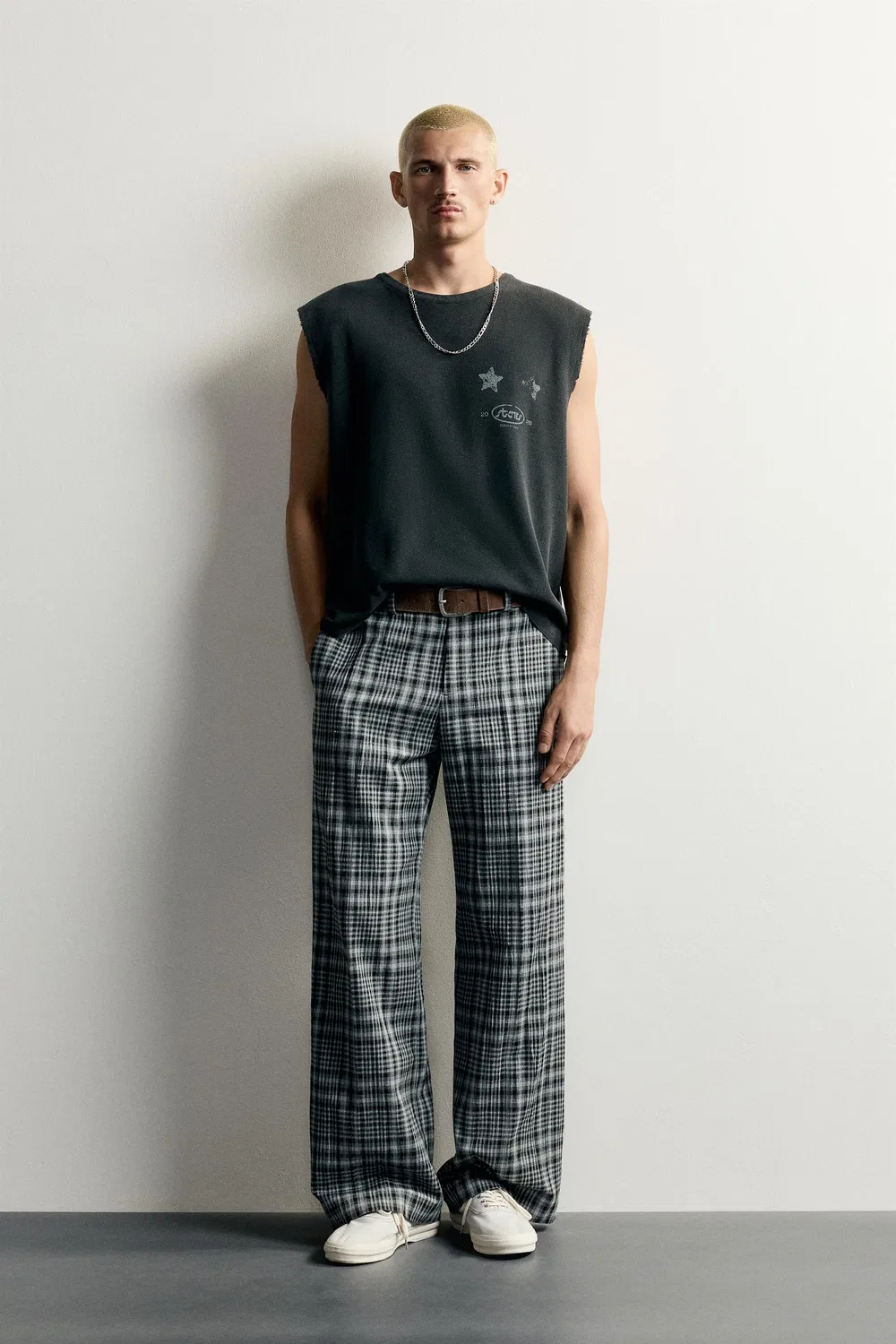 Трикотажная майка с принтом, вышитая на волосы ZARA, Faded black