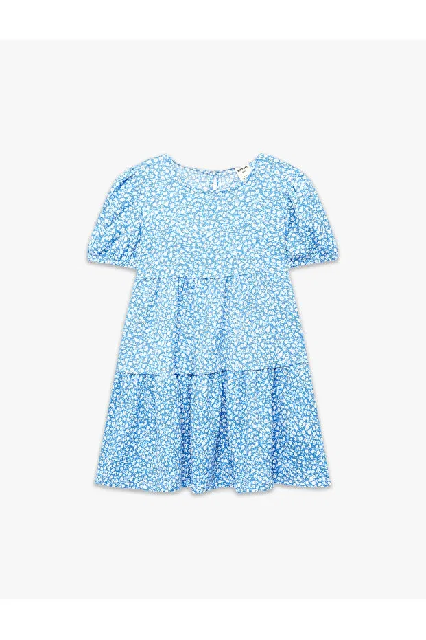 Детское платье для девочек с коротким рукавом-фонарик Koton, Blue Patterned