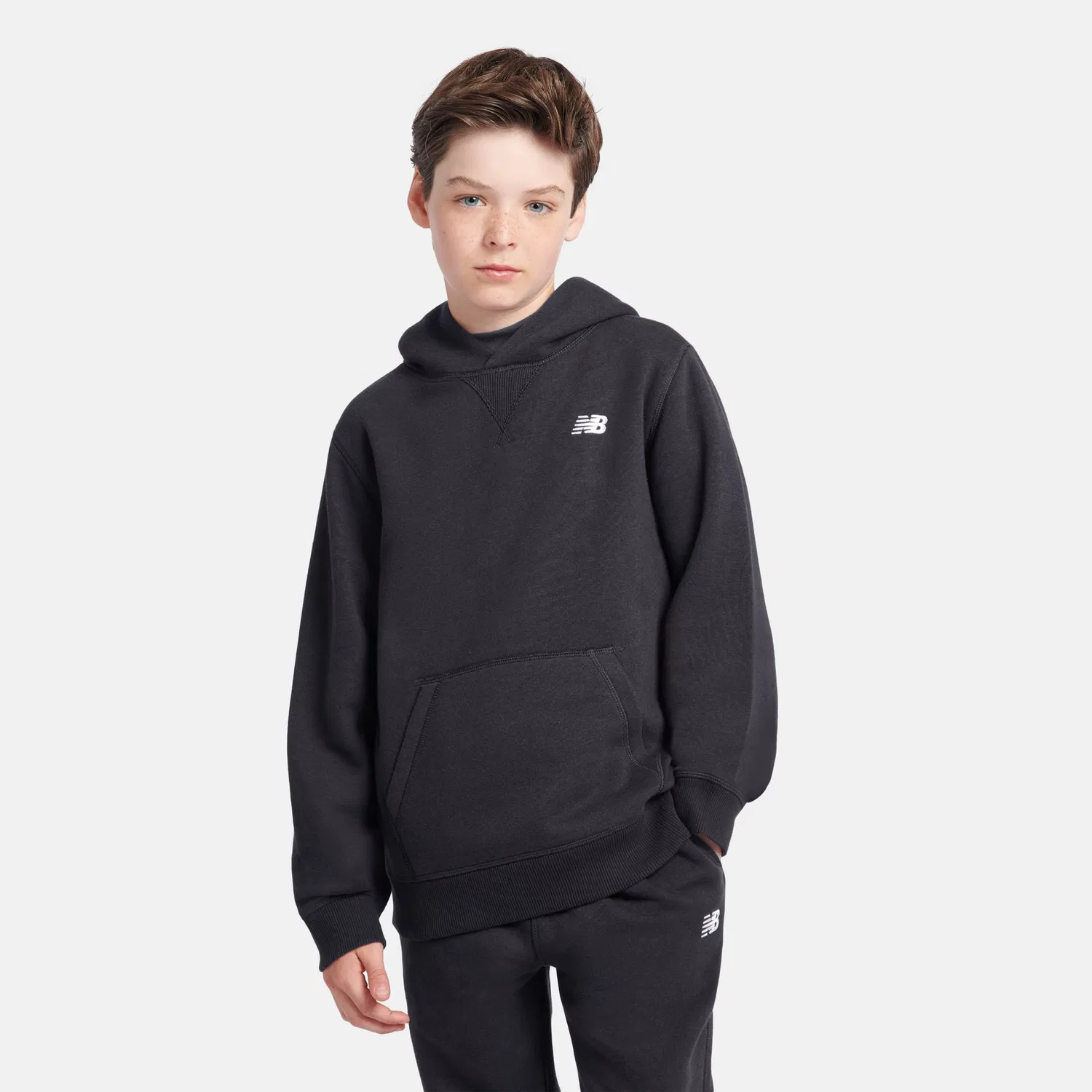 Детское худи с принтом Brush Back Small Logo New Balance, Black