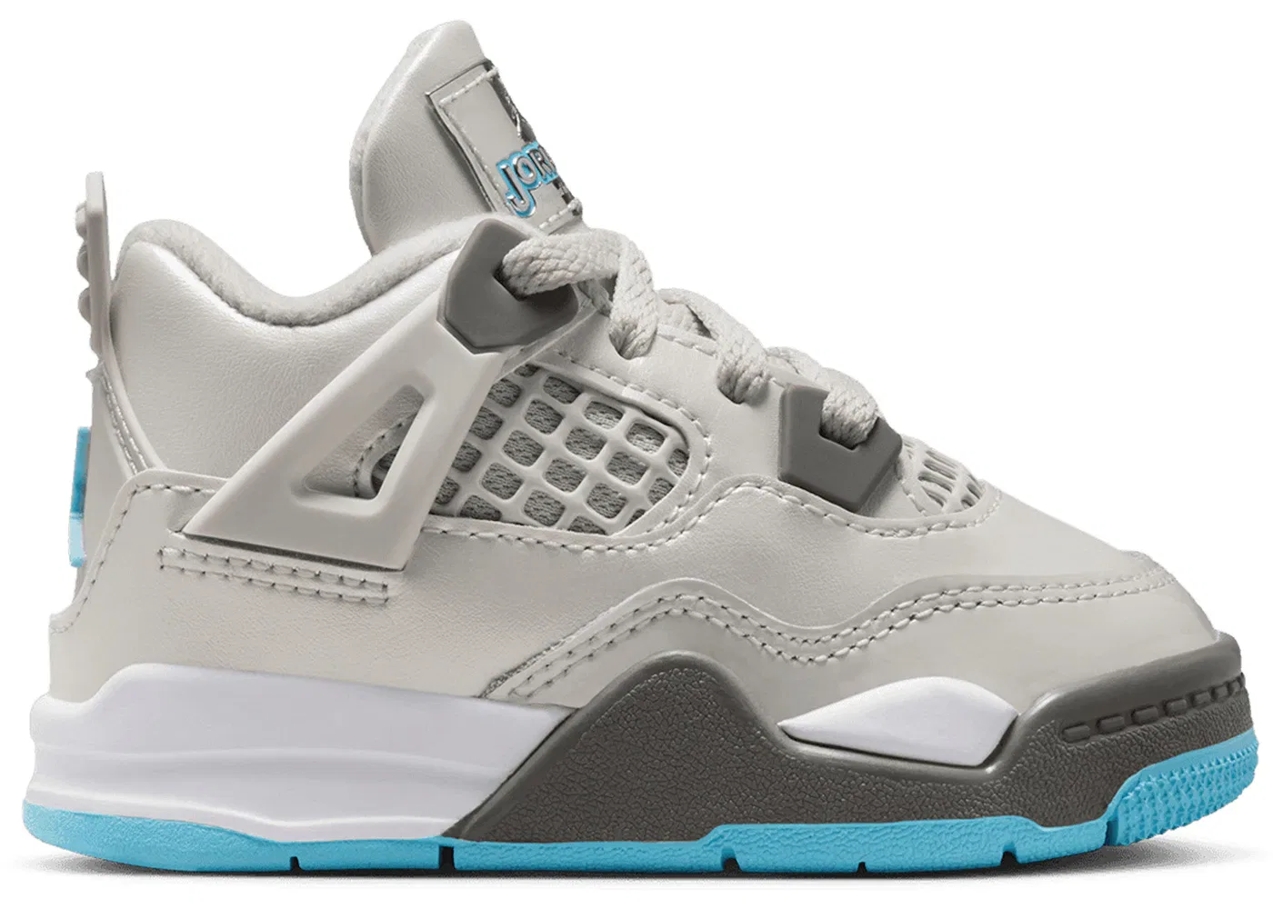Детские кроссовки Lifestyle с контрастными акцентами Jordan 4 Retro, Photon Dust/Blue Chill/Flat Pewter/White/Blue Tint