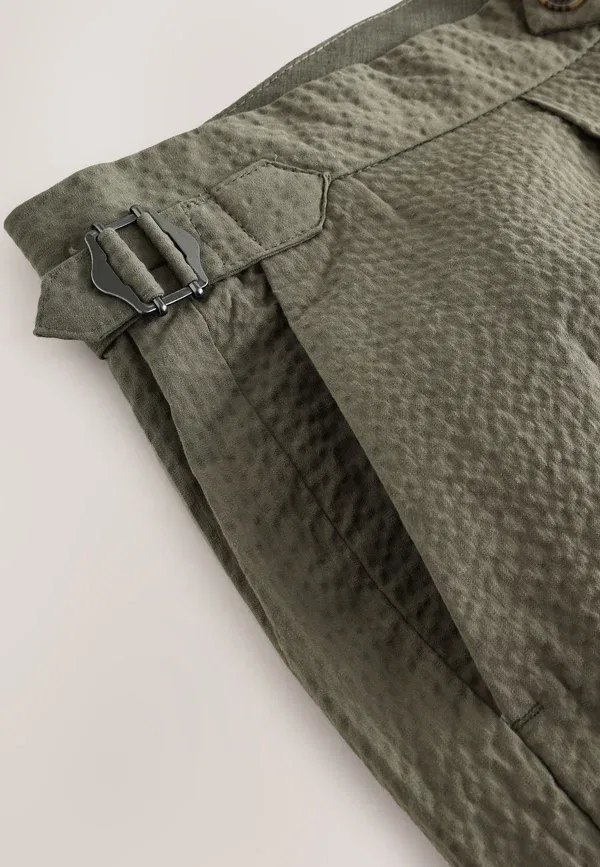 Шорты хлопковые Regular fit-textured with Side Adjusters Next, sage green, зеленый — фото 4