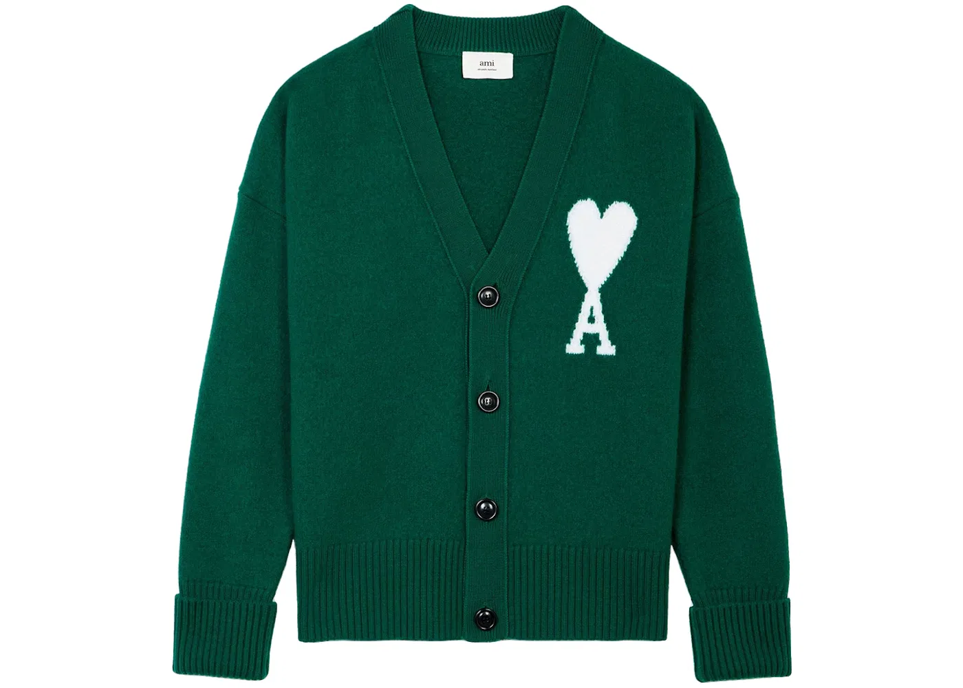 Мужской кардиган оверсайз из мериносовой шерсти Ami De Coeur Ami Paris, Green/White