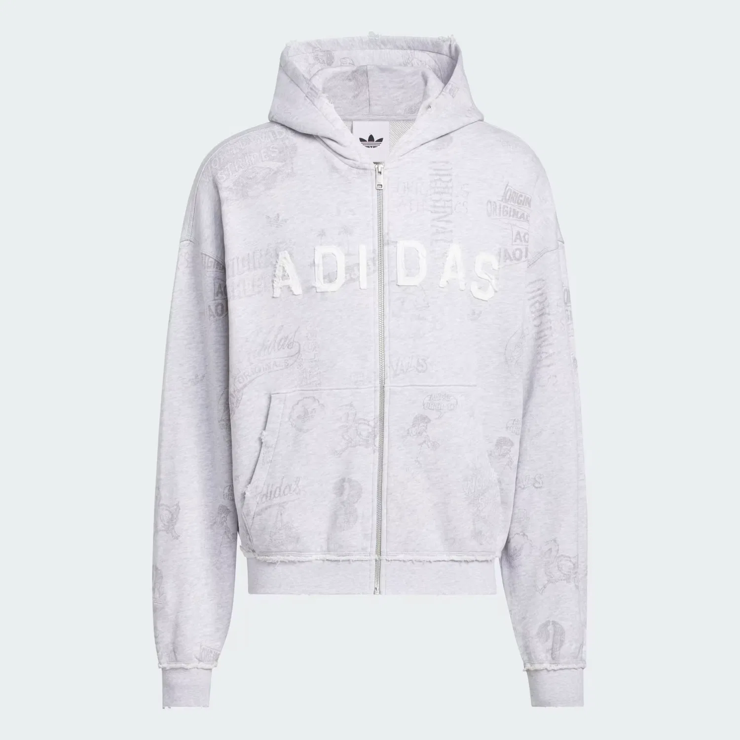 Мужское худи на молнии свободного кроя AOA Full Zip Adidas Originals, светло-серый меланж — фото 4