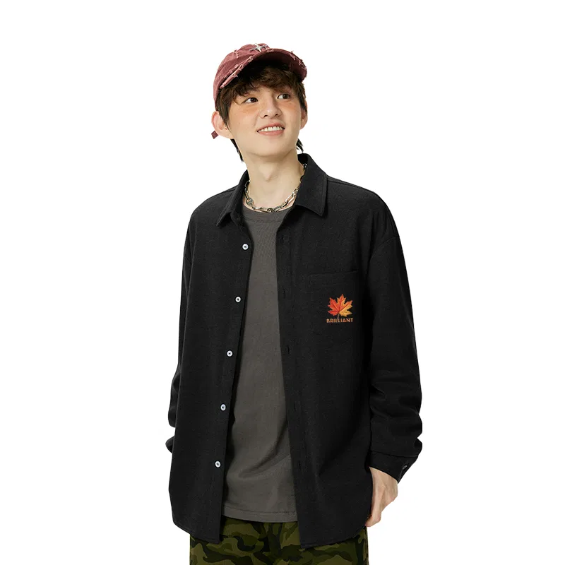 Детская рубашка с принтом Gradient Maple Leaf Chest Logo MINISO, Blue (Anti-Static Flannel) — фото 4