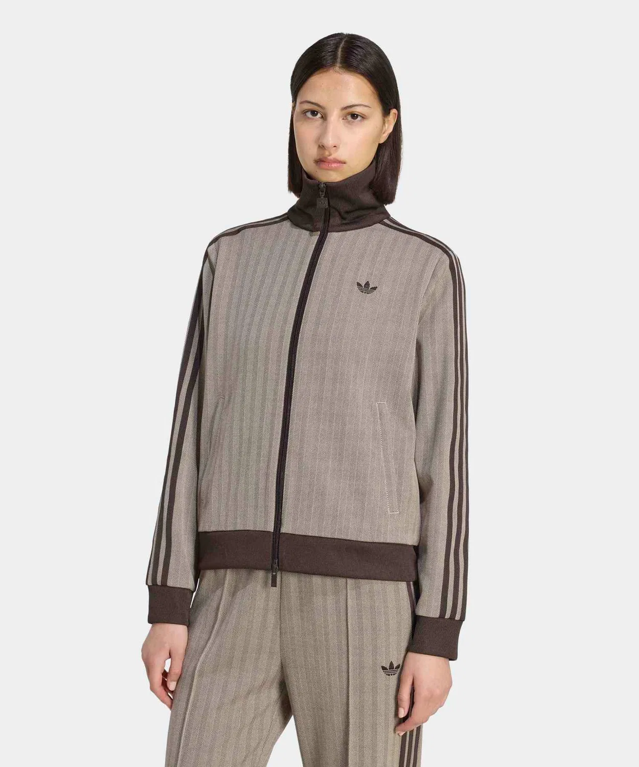 Женский твидовый трек-топ с флисовым воротником Adidas Originals, коричневый