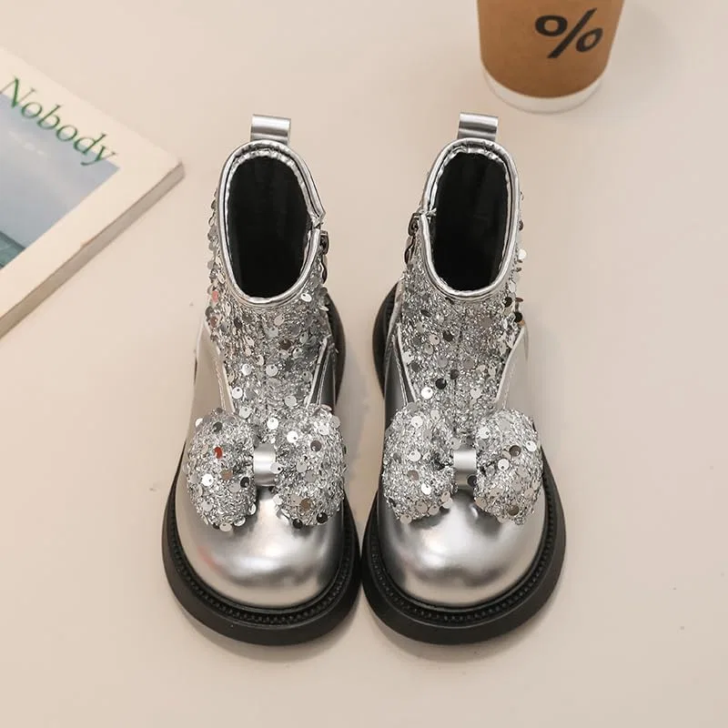 Детские ботинки челси с блестками и бантом kkdom, Silver — фото 3