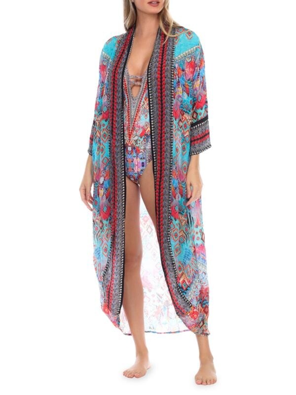 

Накидка-кимоно с открытым передом и принтом La Moda Clothing Blue multi, Коричневый, Накидка-кимоно с открытым передом и принтом La Moda Clothing Blue multi