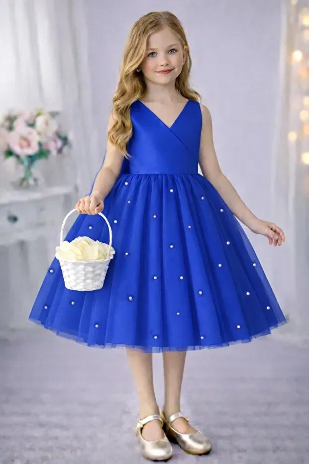 Детское платье для девочек с запахом Suneh, Saks Blue