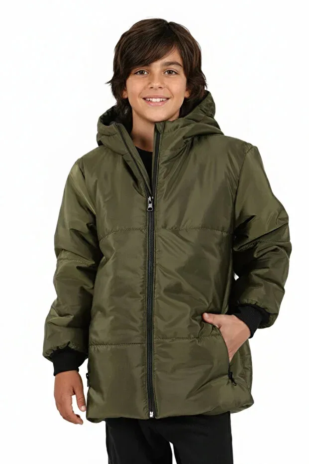Детское пальто-пуховик для девочек с капюшоном Jarmo Kids, Khaki — фото 2