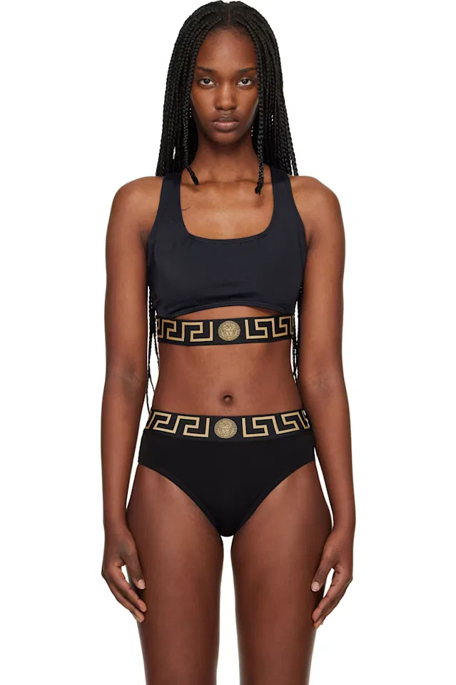 Черный топ  бикини с вырезами Versace