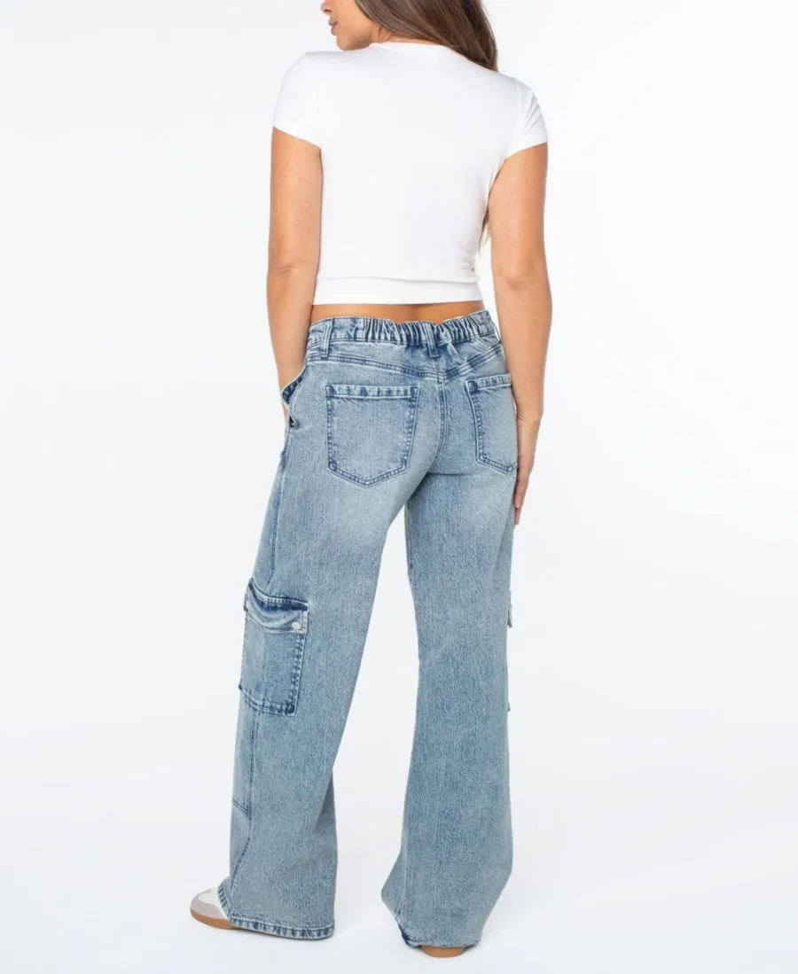 Джинсы с широкой штаниной и карго-карманами, модель Mid-Rise Wide-Leg Cargo Celebrity Pink, Penora — фото 2