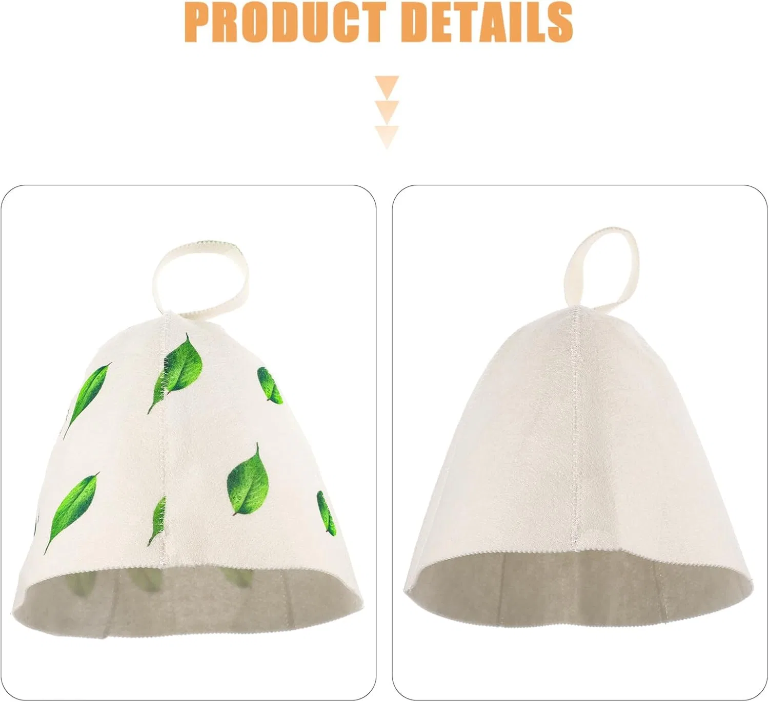 Шапочка для бани, набор 2 шт, CBPNEISEK, войлок, 50 г, White+leaves — фото 4