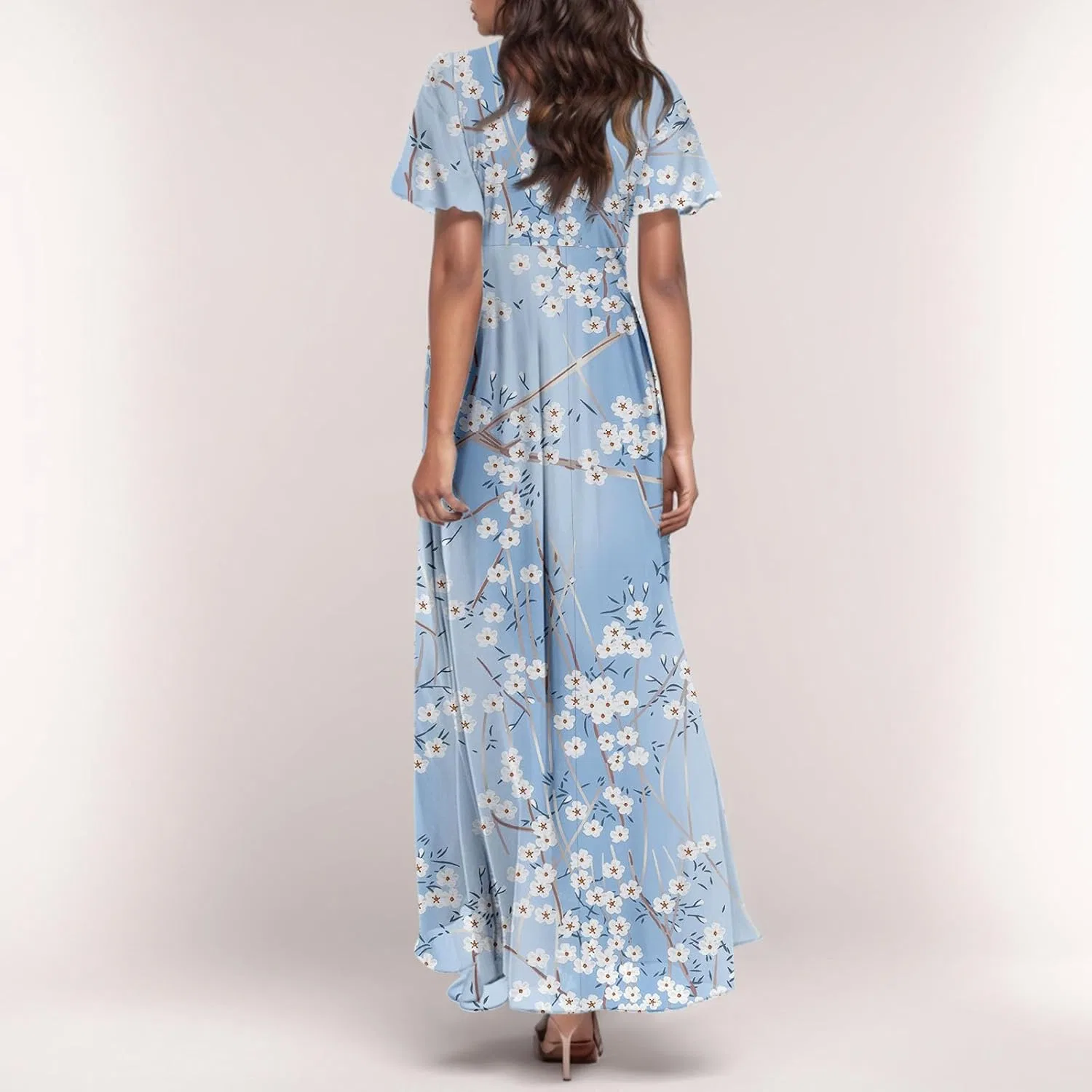Женское летнее платье с V-образным вырезом Swing Flowy, Sky Blue — фото 4