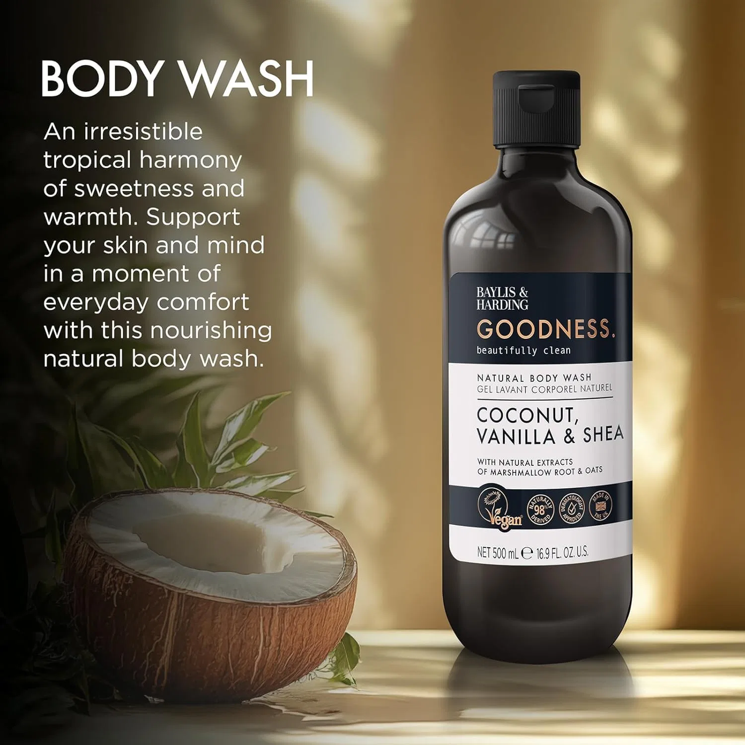 Гель для душа Coconut, Vanilla & Shea, Baylis & Harding, набор 3 шт., 500 мл — фото 3