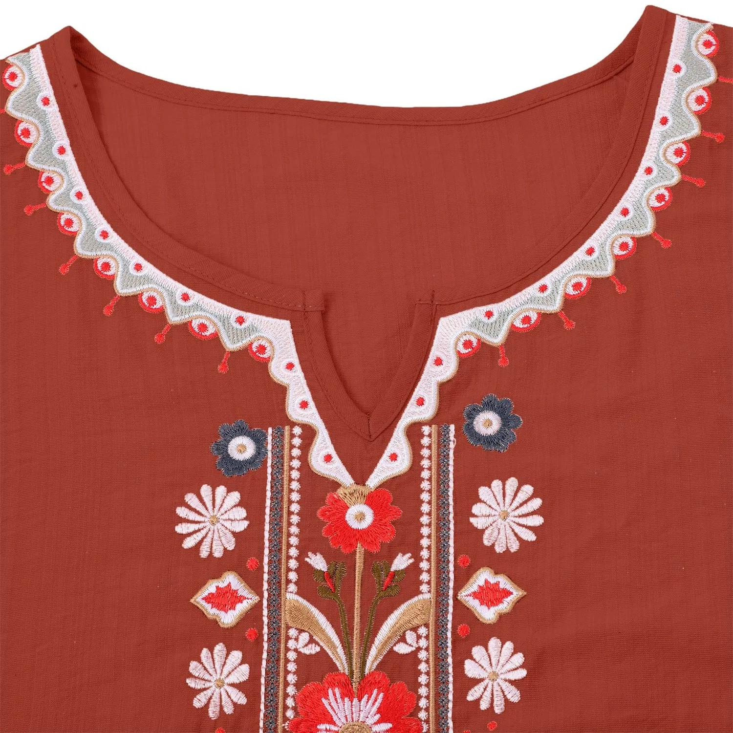 Женская льняная блуза с принтом и вышивкой Chinese Shirts, Z06-orange — фото 3