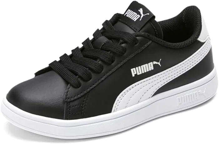 Детские кожаные кроссовки для мальчиков Smash V2 PUMA, Black/White — фото 3
