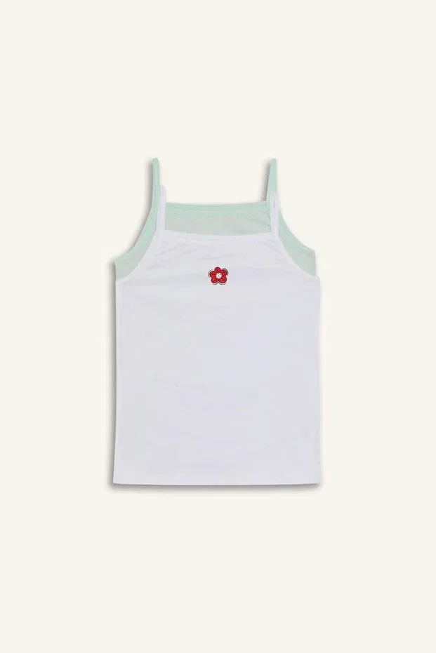 Детский комплект маек для девочек без рукавов 100% cotton floral 2-piece undershirt for girls e7059a825sp Defacto, Green-Gn1206