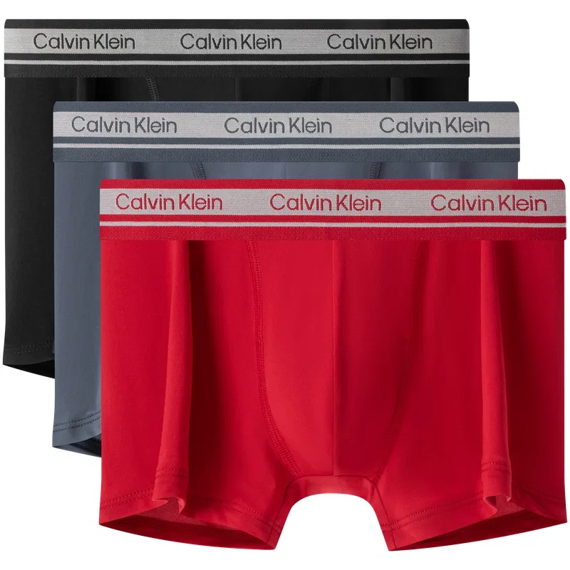 Мужские боксеры-слипы с принтом 3 шт Calvin Klein, Space Black/Charcoal Gray/Maple Leaf Red
