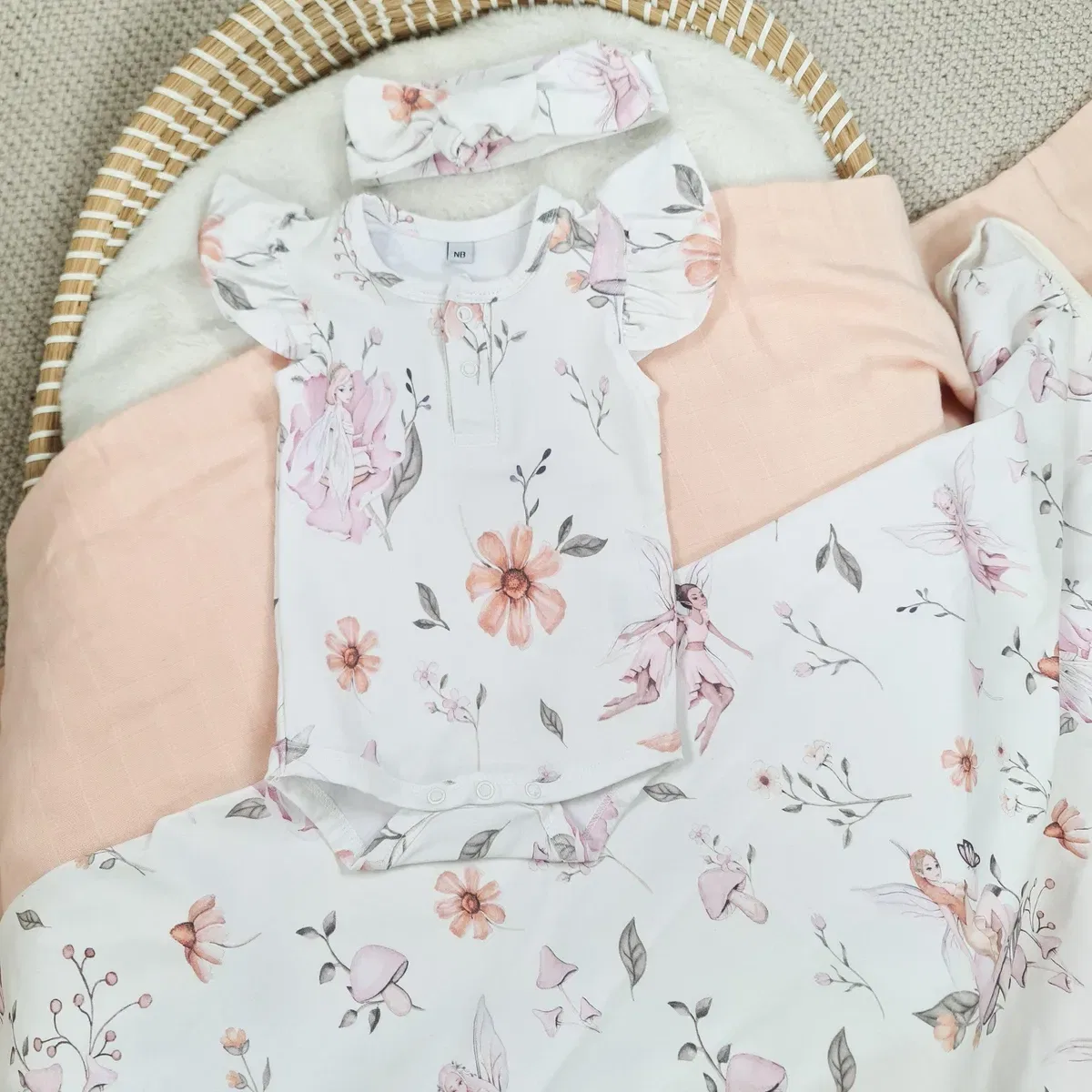 Детский боди с принтом Newborn Baby Fairy and Floral Minky Myles, White