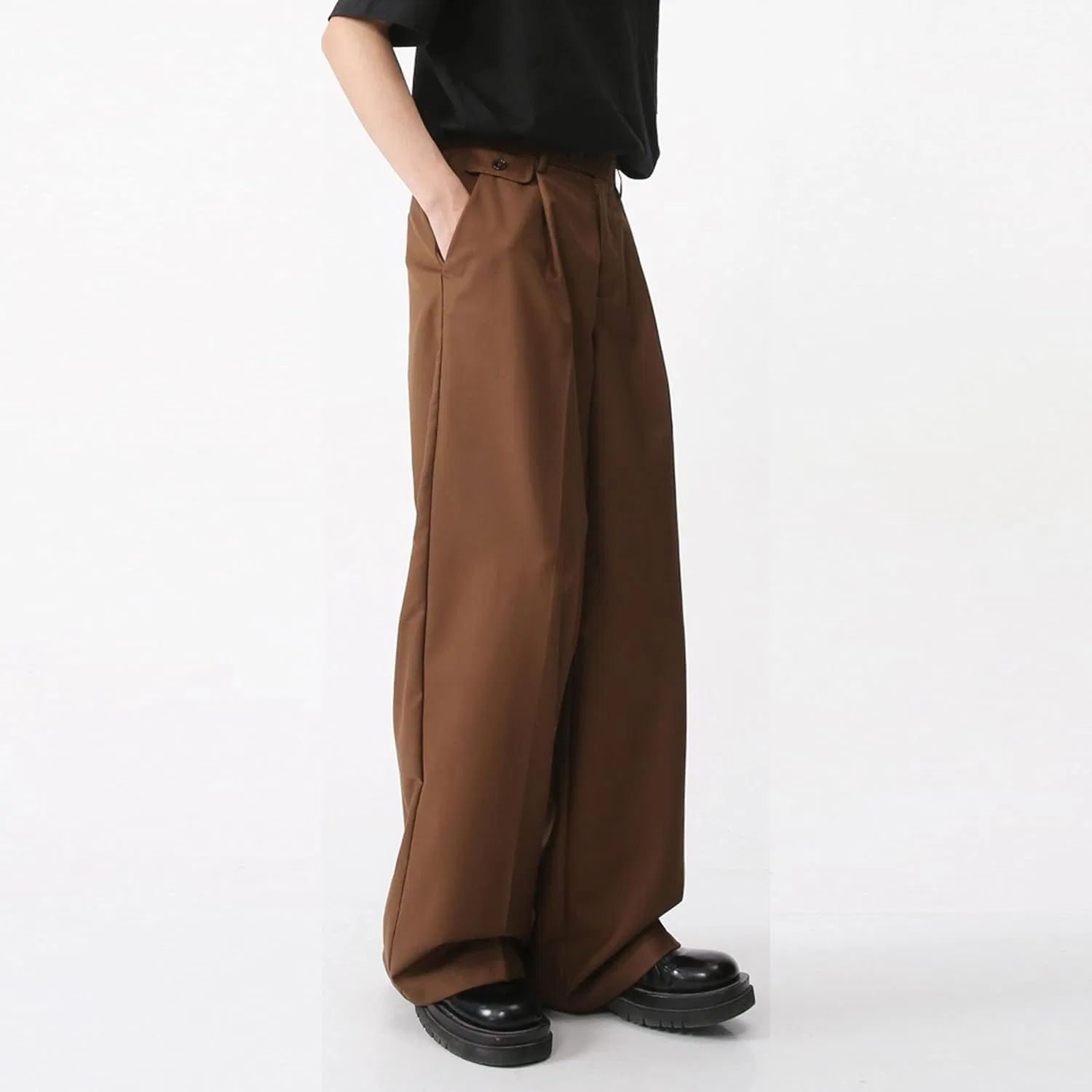 Мужские брюки свободного кроя с высокой посадкой Wide Leg, кофейный — фото 4