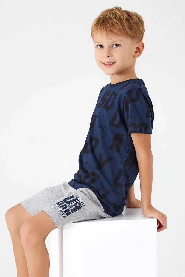 Детский для мальчиков комплект пижамы с принтом Urban Team Boy Bermuda Suit Rolypoly, Navy Blue — фото 3