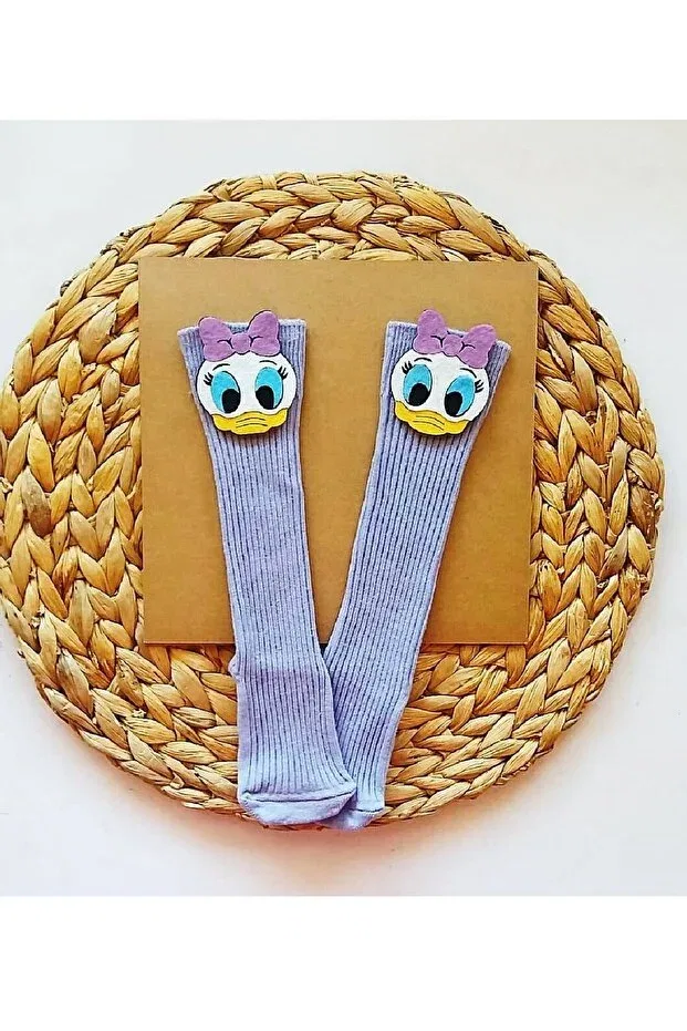 Детские гольфы для девочек с принтом Felt Decorated Lilac Baby Girl Knee Socks Asa Bebek Çocuk, Lilac
