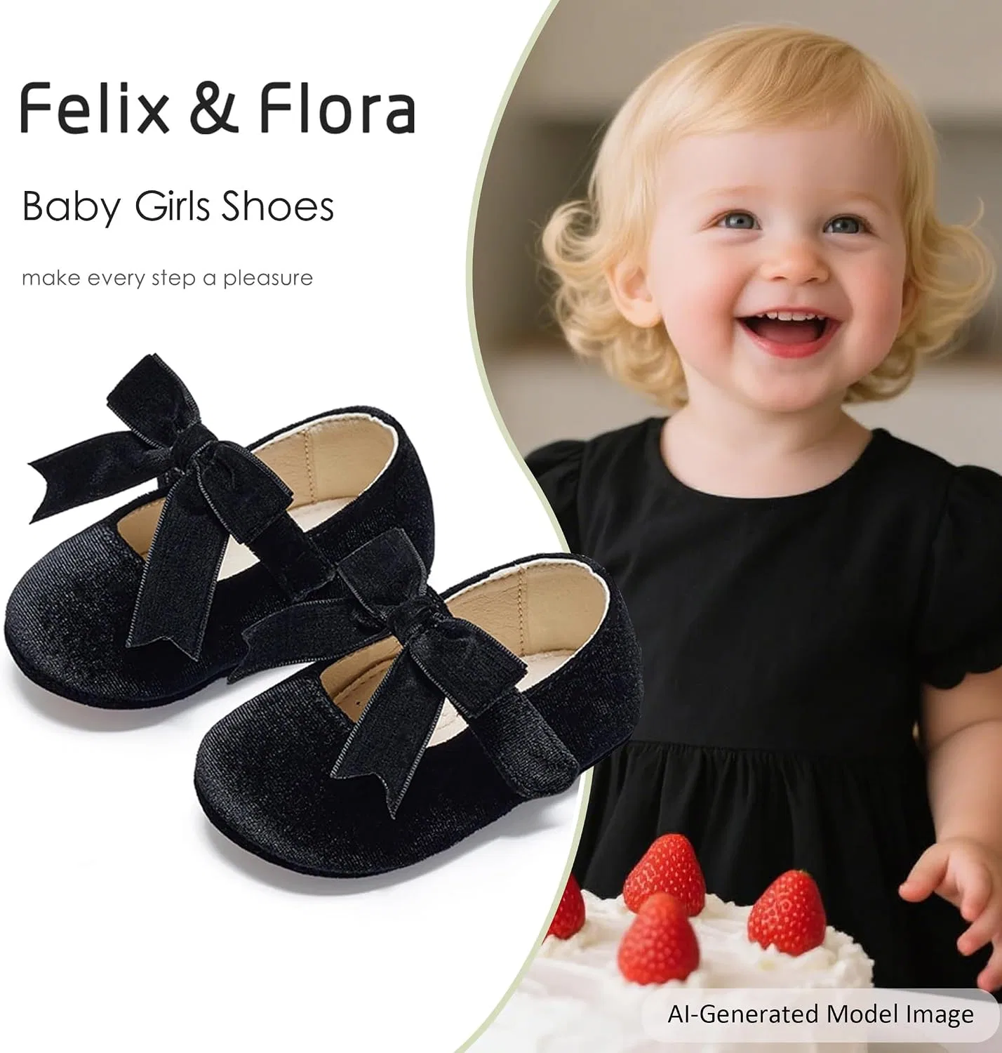 Детские балетки для девочек с мягкой подошвой Felix & Flora, Black — фото 4