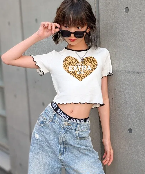 Детская футболка с принтом Leopard Heart RandS, White Brown