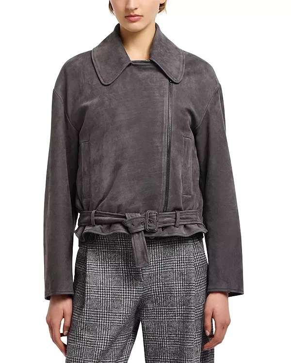 Женская куртка из нубука с ремнем Emporio Armani, Dark Grey Shade