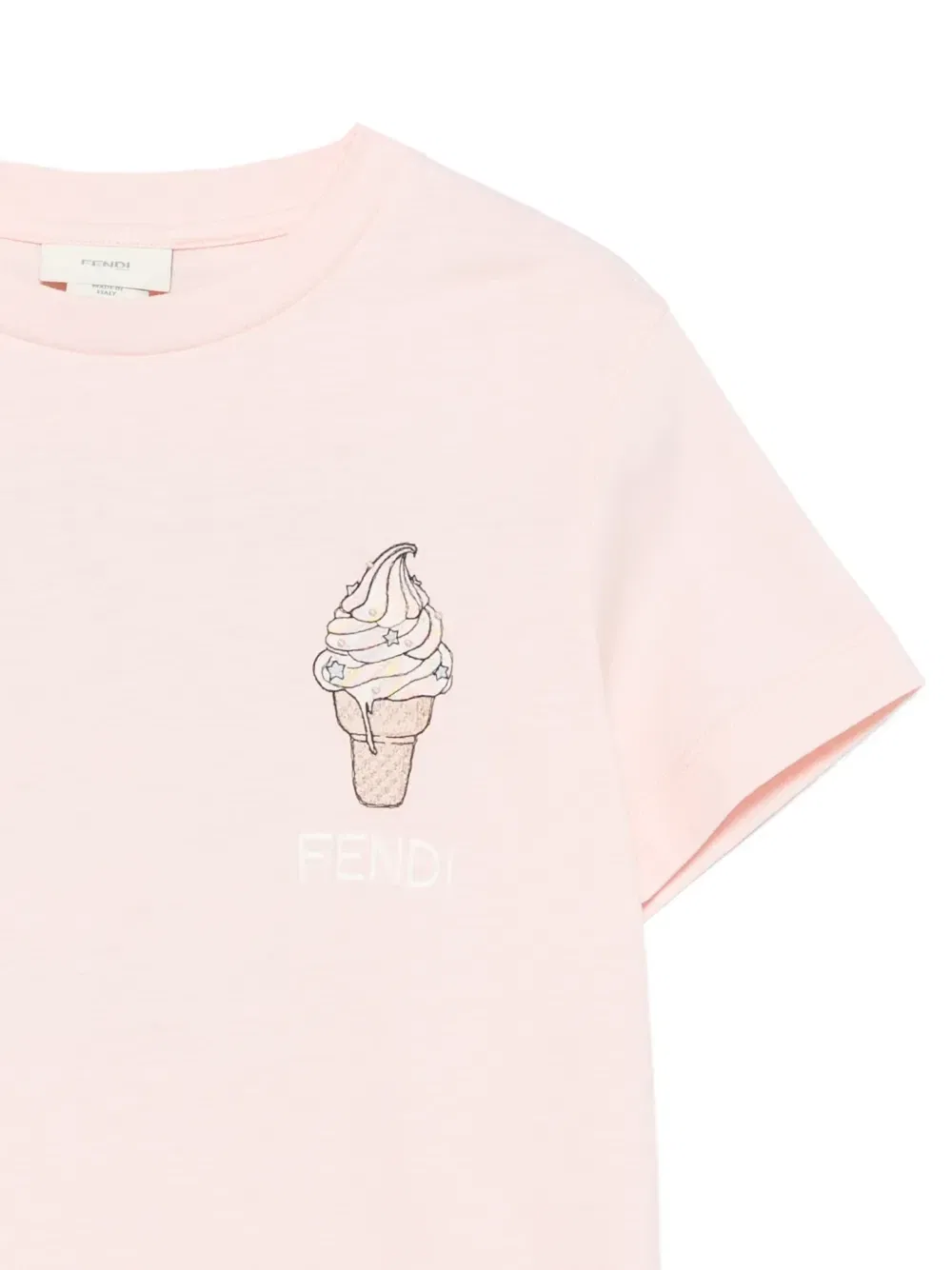 Футболка с вышивкой мороженого Fendi Kids, розовый — фото 3