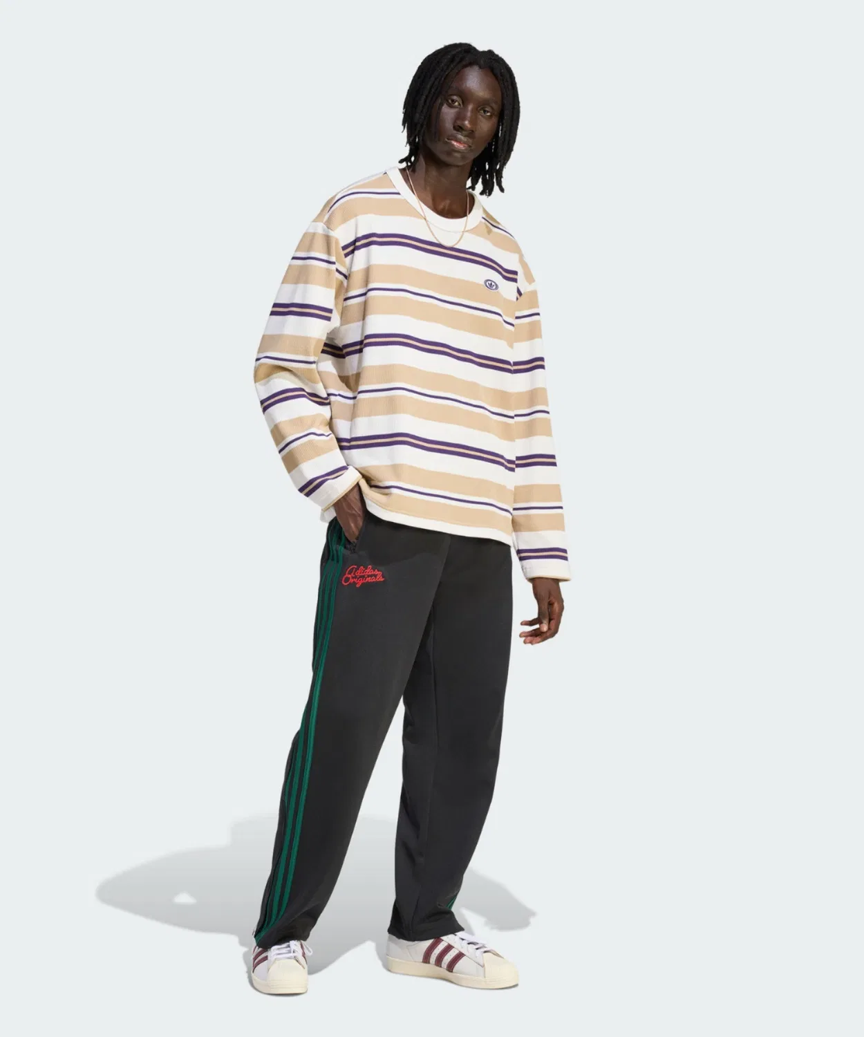 Мужская футболка с длинным рукавомиз вафли 90s Alternative Sports Stripe Waffle Tee Adidas, White — фото 4