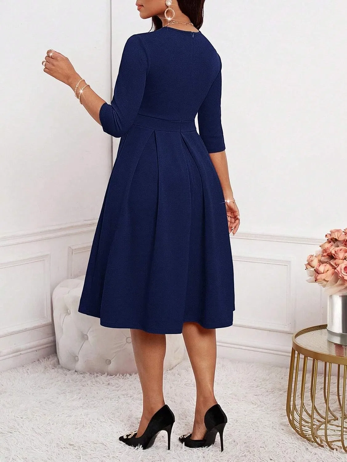 Женское элегантное платье A-силуэта миди, Navy Blue — фото 3