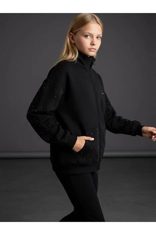 Детский кардиган для девочек с застежкой-молнией Zekids, Black — фото 3