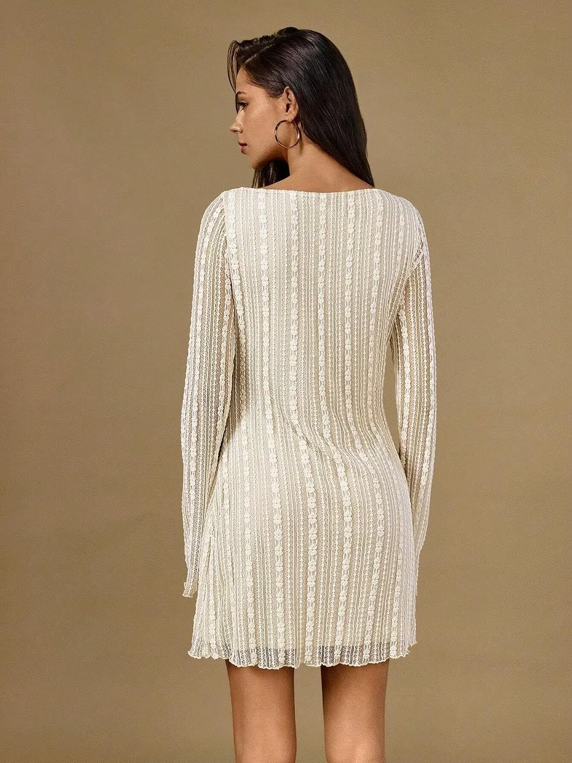Женское повседневное мини-платье с лодочкой A-Line, Apricot — фото 3