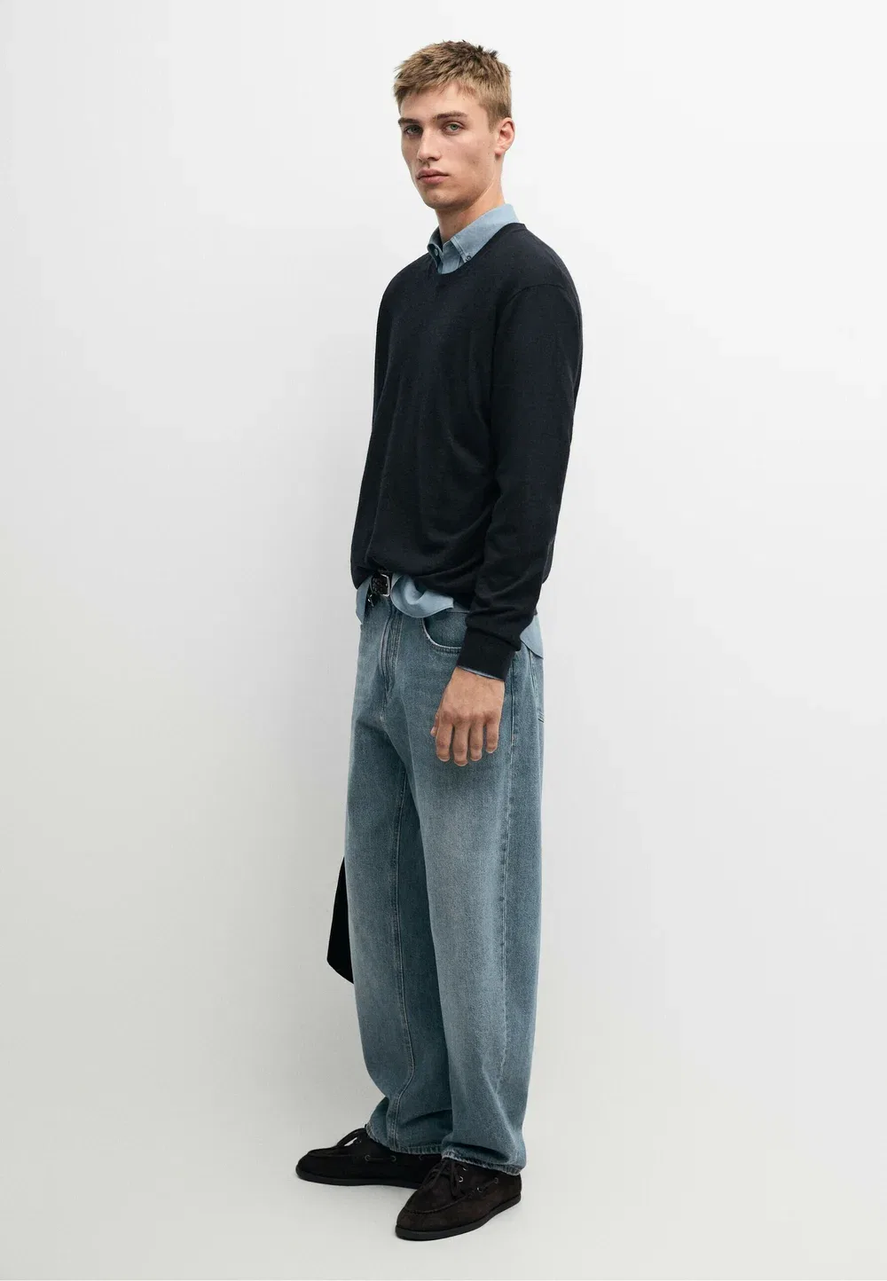 Вязаный свитер с круглым вырезом из 100% кашемира Massimo Dutti, Mottled Dark Blue — фото 2