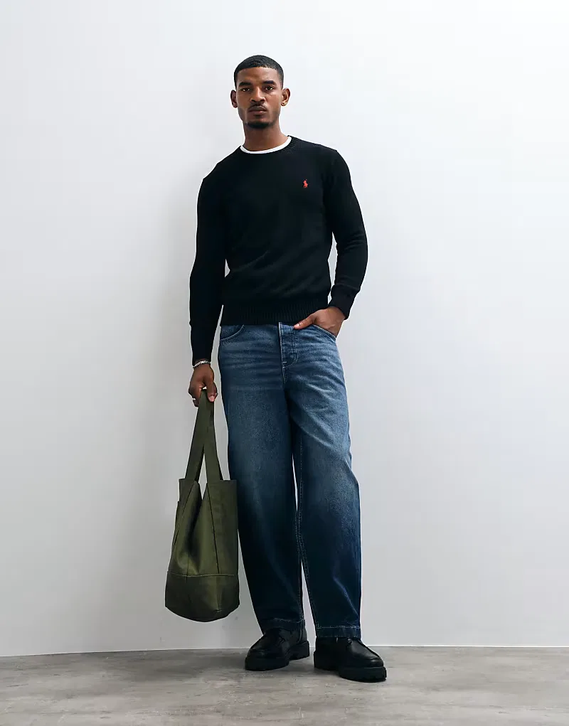 Джемпер из плотного хлопка с логотипом Polo Ralph Lauren, черный — фото 2