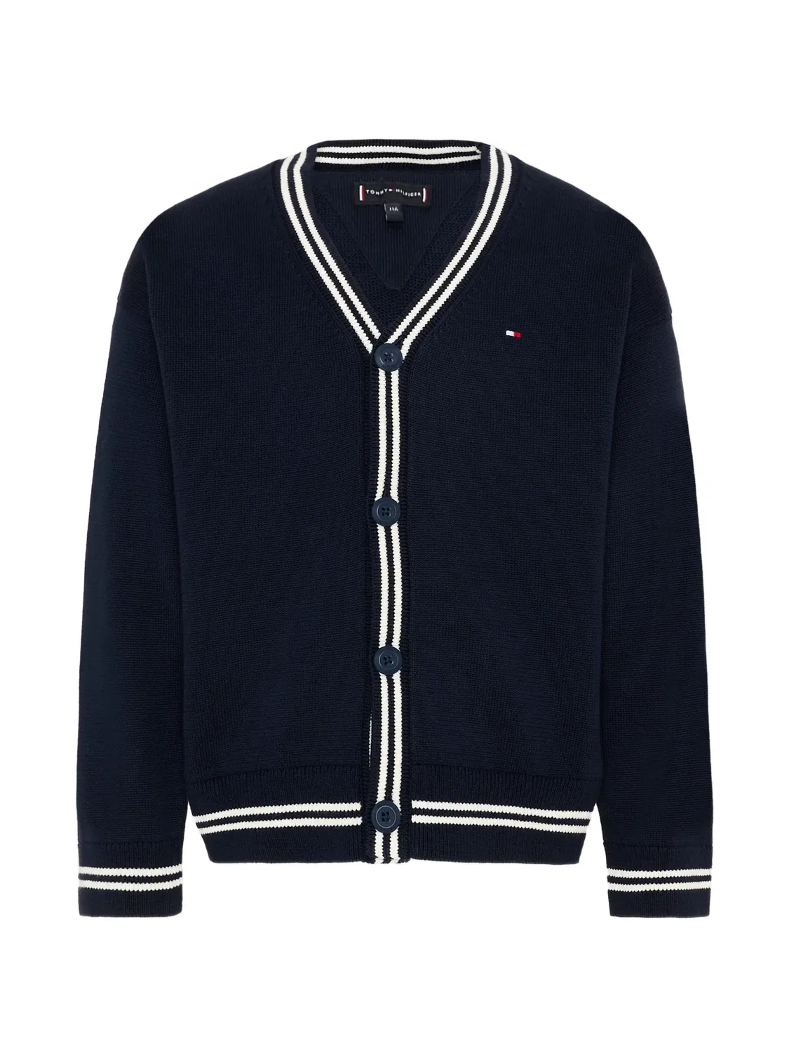 Кардиган с V-образным вырезом и отделкой в полоску Tommy Hilfiger Junior, синий