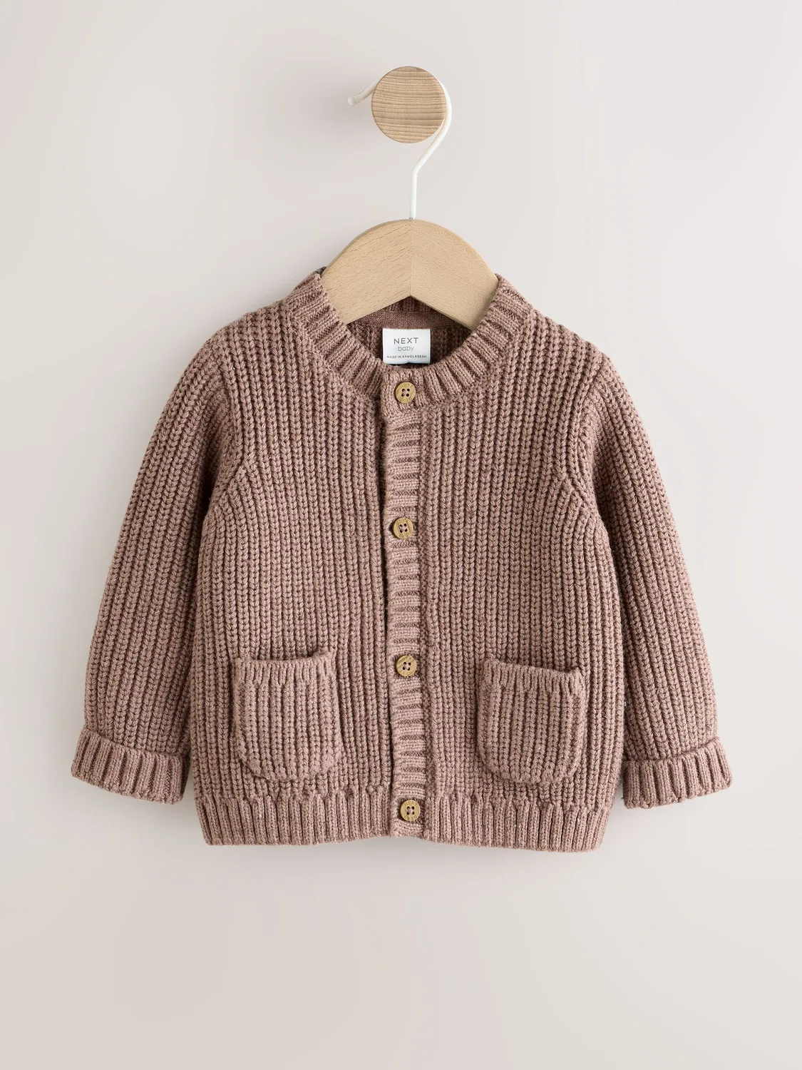 Кардиган детский вязаный с вышивкой, модель Brown Baby Bear Next, коричневый — фото 2