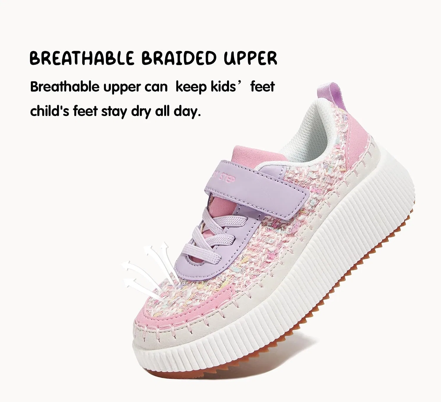 Детские кроссовки для девочек с блестками LUCKY STEP, Pink/Purple Knit — фото 2
