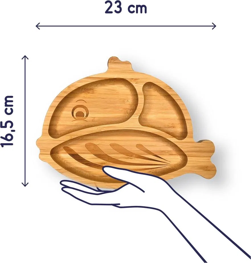 Детский тарелка из бамбука с присоской и ложкой Fisch, DS Produkte, синий — фото 3