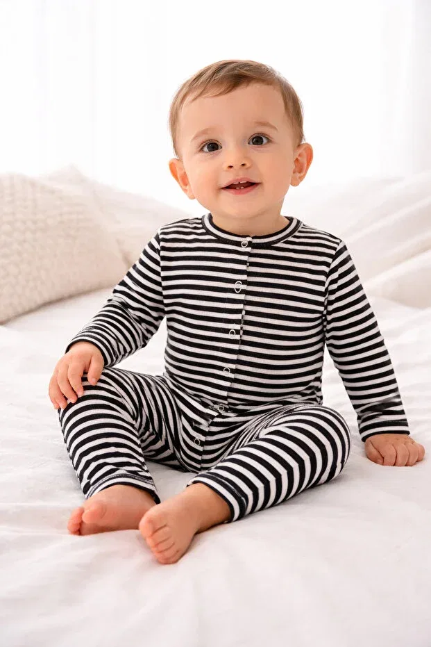 Детское боди-комбинезон с коротким рукавом в полоску Baby Boroosh, Navy-White Striped — фото 3