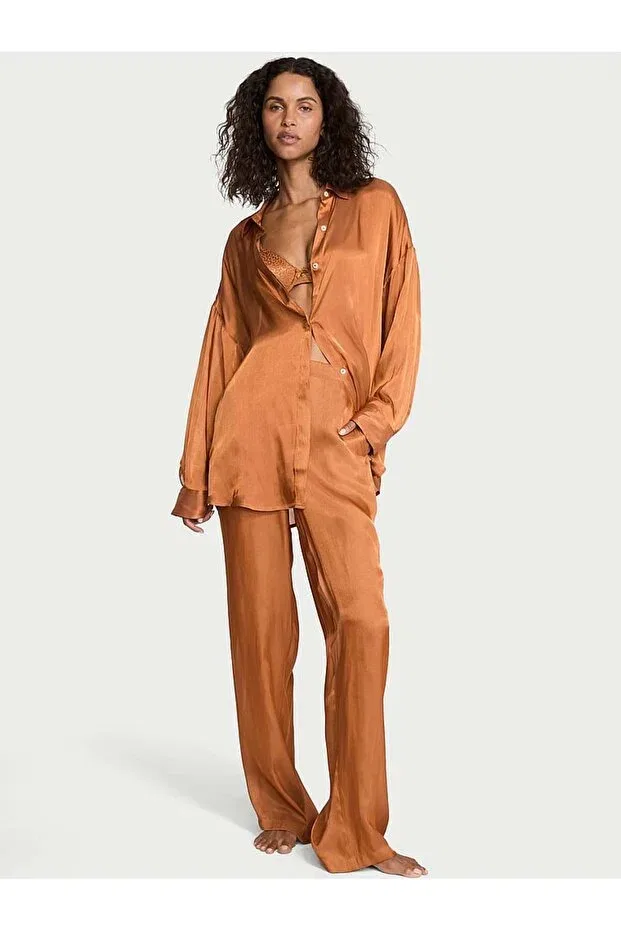 Женский пижамный комплект из сатина с длинным рукавом Victoria'S Secret, Mustard Yellow