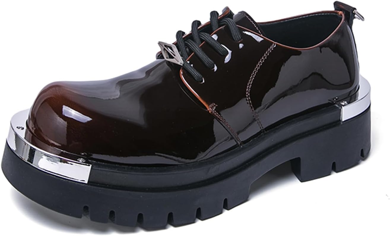 

Мужские оксфорды с шнуровкой, из лакированной кожи с металлической пластиной, на массивной платформе, широкий круглый носок, противоскользящая подошва, дерби для делового стиля, формального офиса, работы, свадеб и вечеринок Tixewsjh, красный