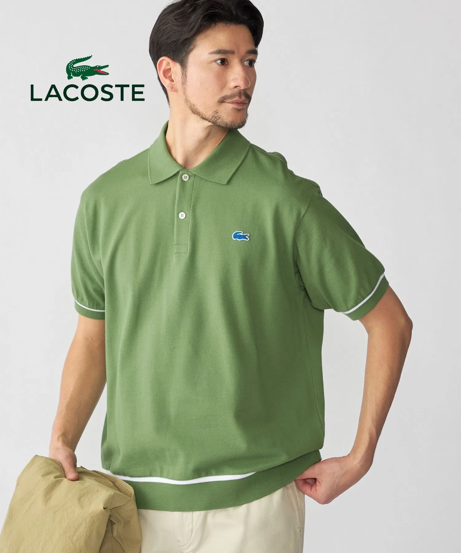 Поло Lacoste с отделкой «Шантильи», мужское, хлопок, однотонное, с логотипом