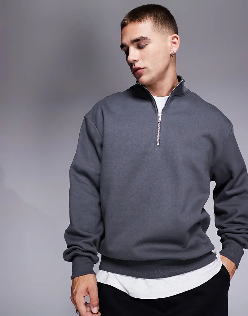 

Толстовка ASOS DESIGN Premium oversize из плотной ткани черного цвета с полумолнией, плотность 400 г/м²