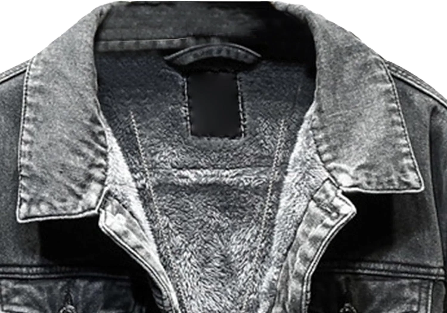 Мужская утепленная джинсовая куртка с флисовой подкладкой Casual Warm Trucker Jean Coat Lapel Thicken Denim Outerwear Generic, серый — фото 2