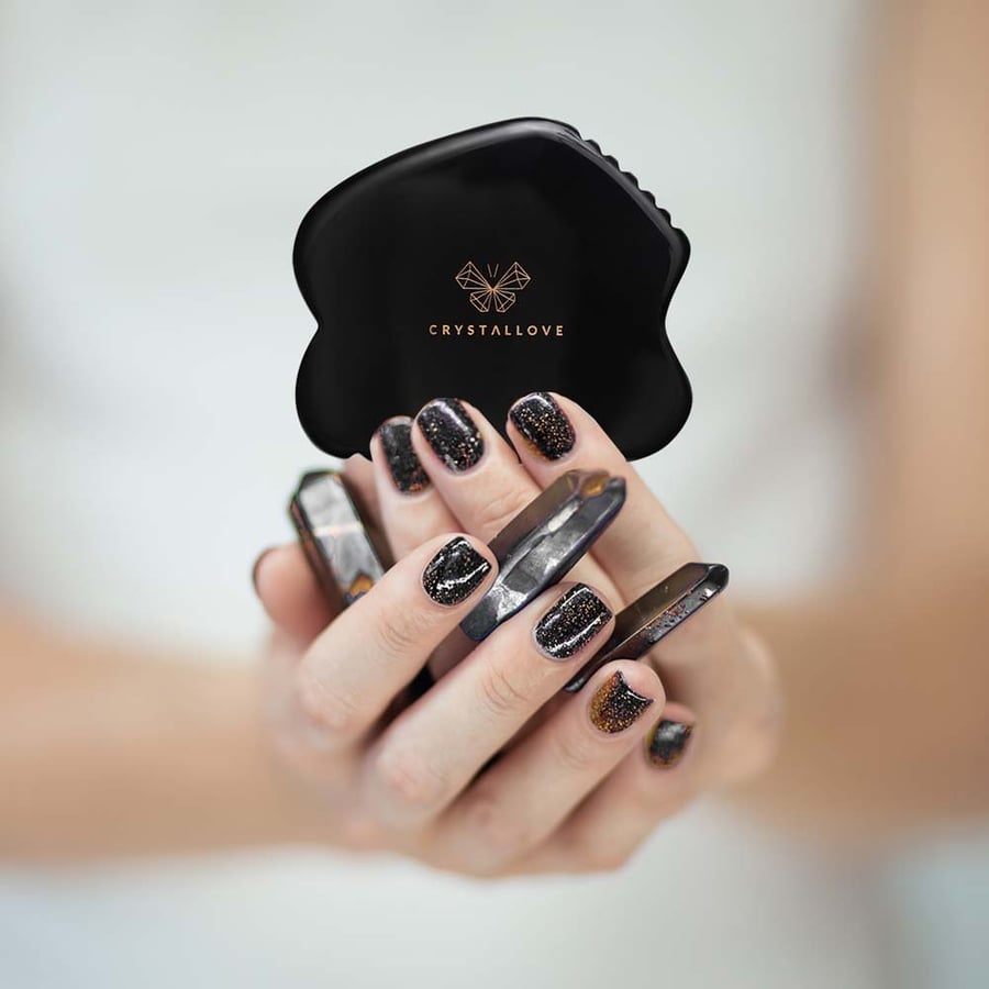 CRYSTALLOVE Obsidian CONTOUR GUA SHA - обсидиановая пластина для массажа лица гуаша — фото 2
